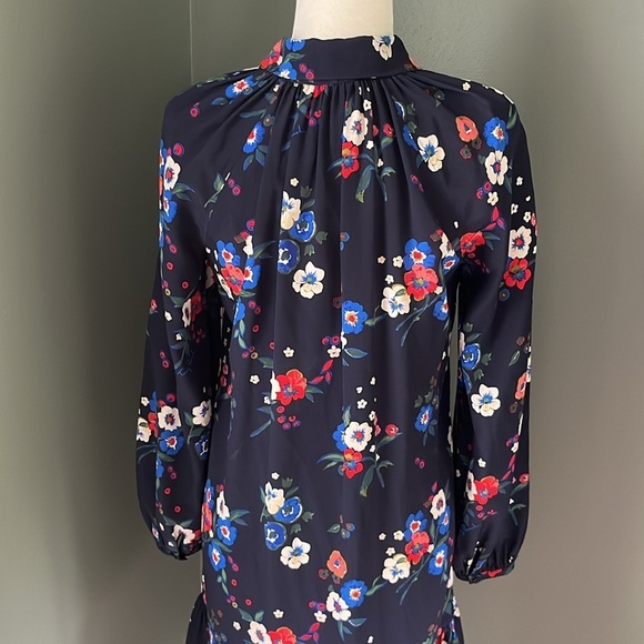 Tory Burch Gabrielle Silk Drop Waist Blue Pansy Floral Shirt Dress Blue - Picture 8 of 14